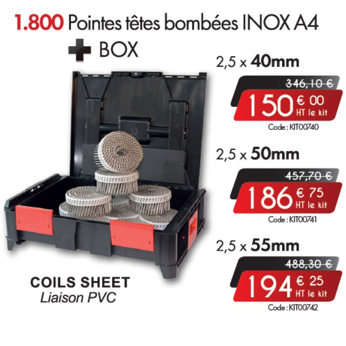 1 800 pointes têtes bombées INOX A4 + BOX