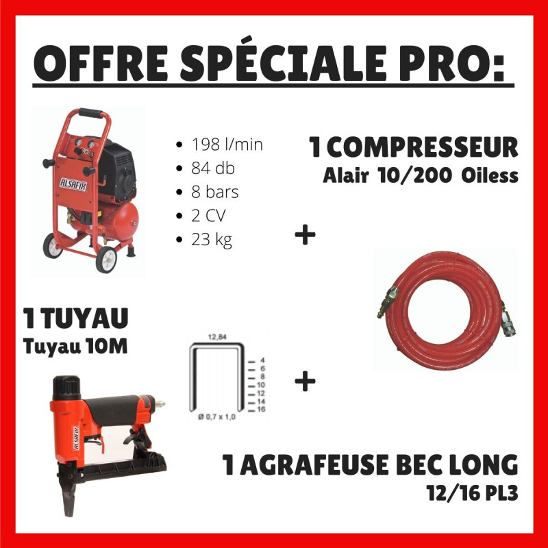 Offre spéciale PRO - Compresseur + tuyau + agrafeuse Tapissier bec